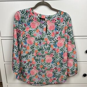Crosby Pink and Green Floral Blouse - Size M